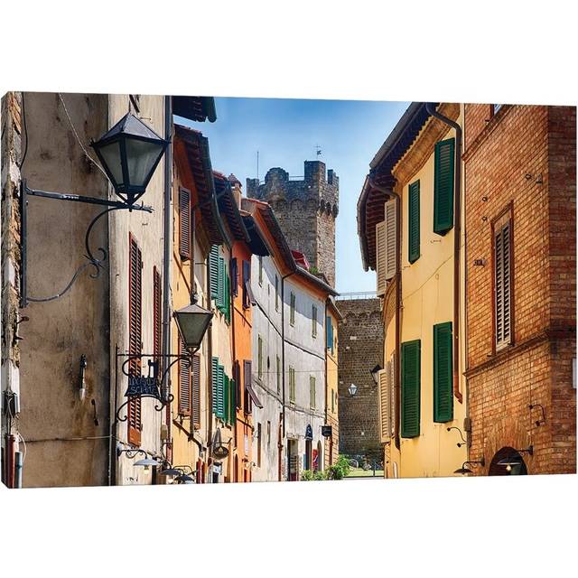 Street in Montalcino with the Castle Tower, Tuscany Italy by George Oze - Wrapped Canvas Graphic Art (20.32cm H x 30.48cm W x 1.905cm D)