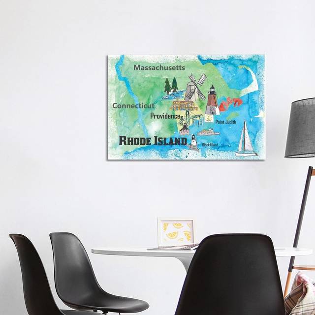 USA, Rhode Island State Travel Poster Map by Markus & Martina Bleichner - Wrapped Canvas Art Prints (101.6 cm H x 66.04 cm W)