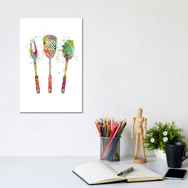 Grill Utensils by Genefy Art - Wrapped Canvas Painting (30.48cm H x 20.32cm W x 1.91cm D)