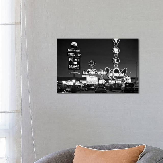 198s Night Neon on the Strip for El Morocco La Concha Stardust Las Vegas Nevada USA by Vintage Images - Wrapped Canvas Photograph (18cm H x 26cm W x 1.9cm D)