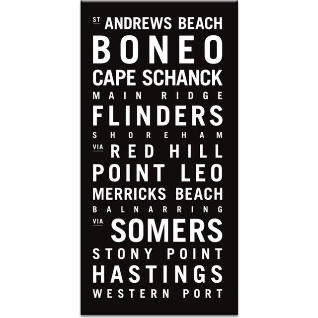 'Western Port' Typography on Wrapped Canvas - Black;White (61cm H x 31cm W x 3.8cm D)
