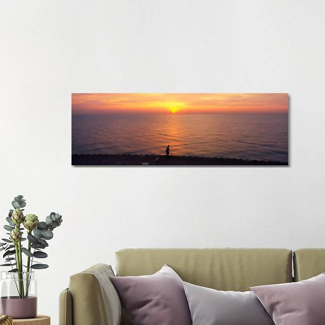 Sunset Over A Lake, Lake Michigan, Chicago, Cook County, Illinois, USA (40.64cm H x 121.92cm W x 3.81cm D)