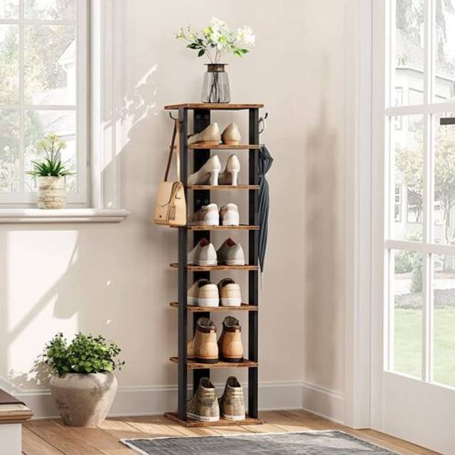Shoe rack wooden tall shoe rack narrow shoe storage organizer slim shoe shelf