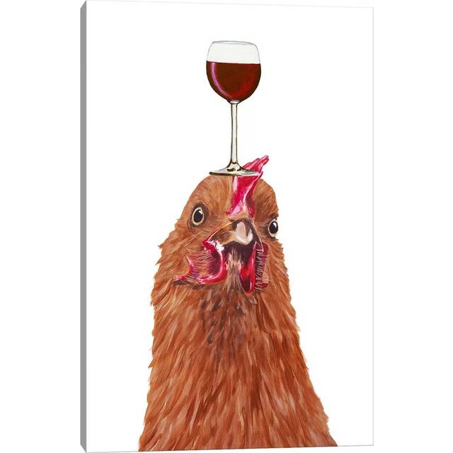 Hen with Wineglass by Coco de Paris - Wrapped Canvas Graphic Art (30.48cm H x 20.32cm W x 1.91cm D)