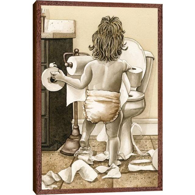 Toddler With Toliet Paper - Print - Classic Brown Wood Framed (101.6cm H x 66.04cm W x 3.81cm D)