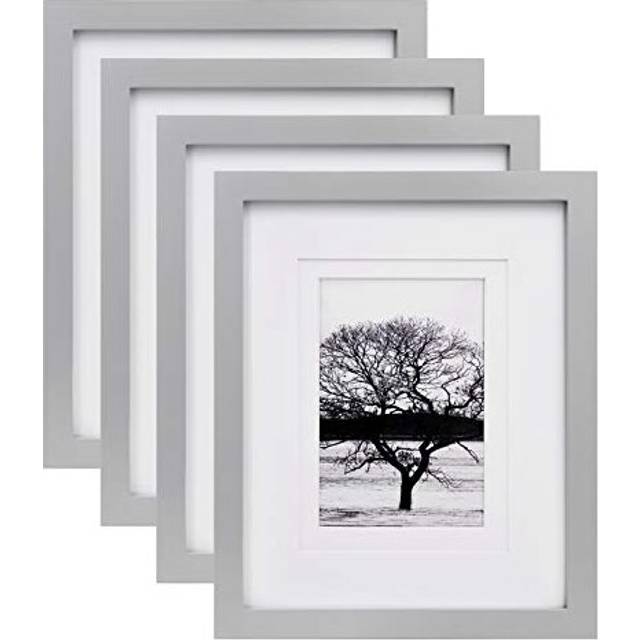 10x8 Photo Frames Set of 4, Solid Wood Picture Frames for Tabletop and Wall Mounting, Light Gray
