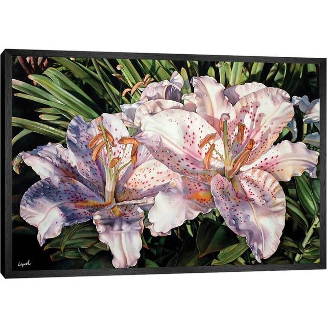 Lilies Lanai - Print on Canvas - Black Framed (66.04cm H x 101.6cm W x 3.81cm D)