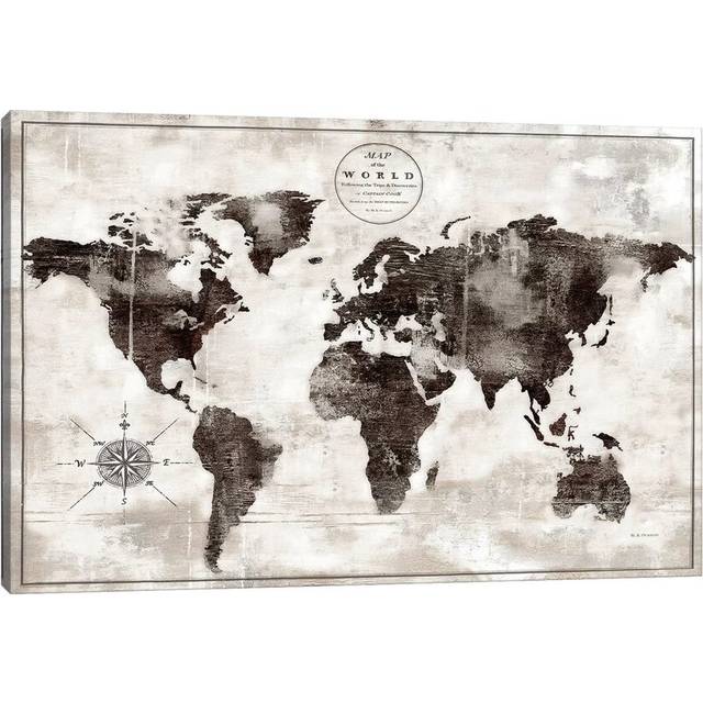 Rustic World Map by Marie Elaine Cusson - Wrapped Canvas Painting (30.48cm H x 45.72cm W x 1.905cm D)