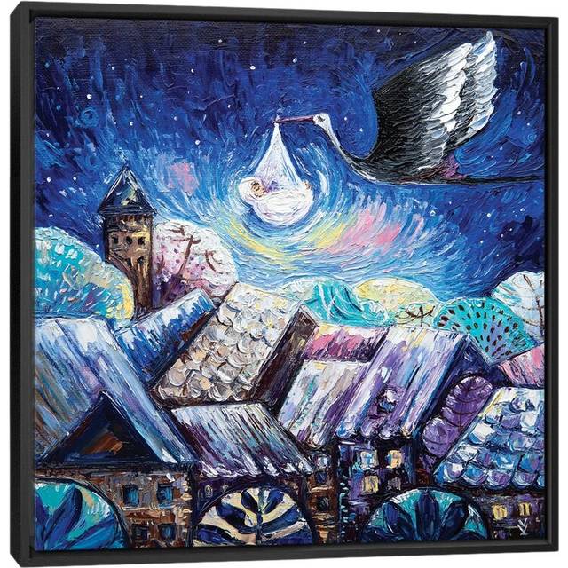 Stork by Vlada Koval - Painting on Canvas - Black Framed (45.72 cm H x 45.72 cm W)