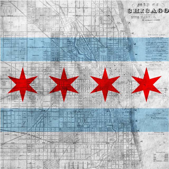 'Chicago City Flag (Vintage Map)' Graphic Art on Wrapped Canvas (93.98 cm H x 93.98 cm W x 1.91 cm D)