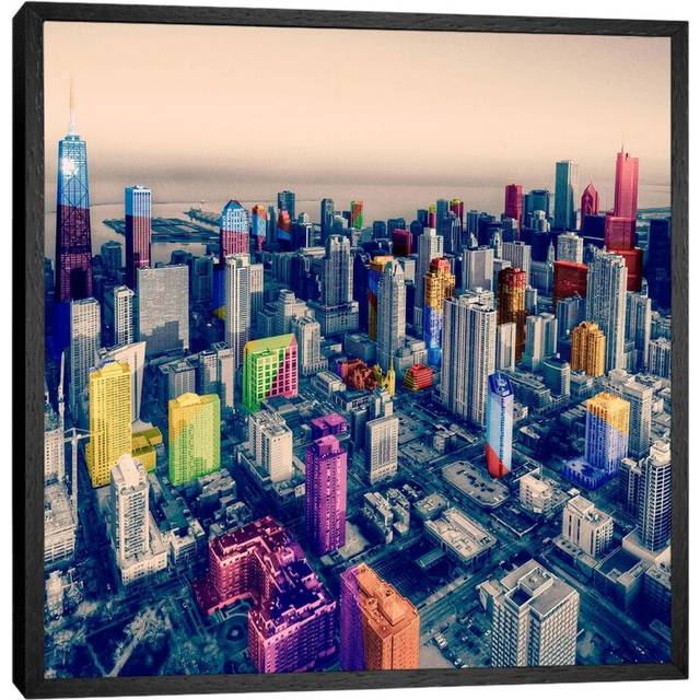 Chicago City Pop - Graphic Art Print on Canvas - Black Framed (45.72 cm H x 45.72 cm W x 4.445)