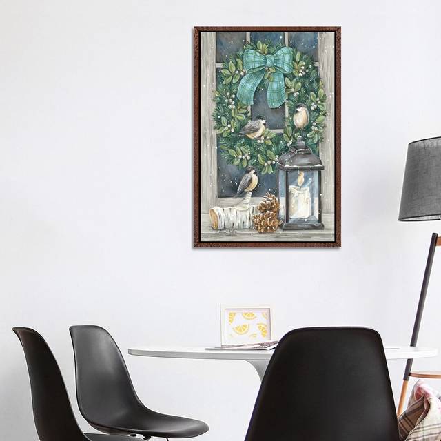 Winter Wreath by Diane Kater - Graphic Art Print on Canvas - Classic Brown Wood Framed (101.6cm H x 66.04cm W x 3.81cm D)