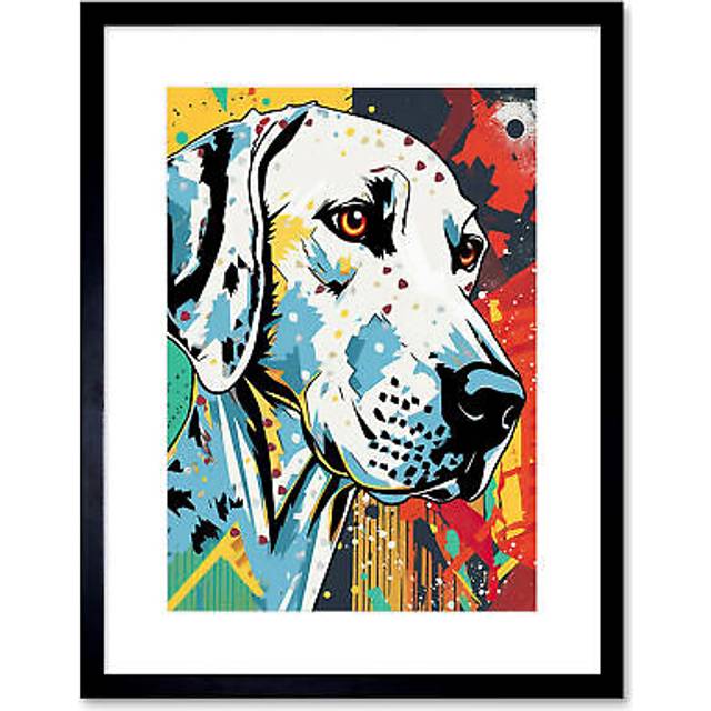 Wall Art Print Dalmatian Dog Acrylic Painting Bright Geometric Pattern Portrait Modern Pop Artwork Framed 9X7 Inch - Black - W7 inch x H9 inch