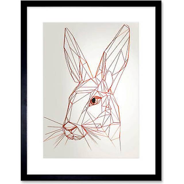 Wall Art Print Rabbit Polygon Head Minimal Line Drawing Portrait Artwork Framed 9X7 Inch - Black - W7 inch x H9 inch