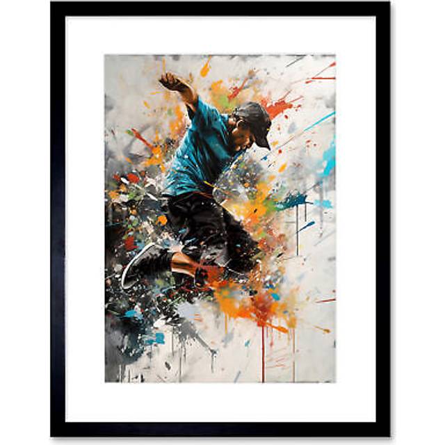 Wall Art Print Parkour Jump Urban Sport Paint Splat Action Shot Artwork Framed 9X7 Inch - Black - W7 inch x H9 inch