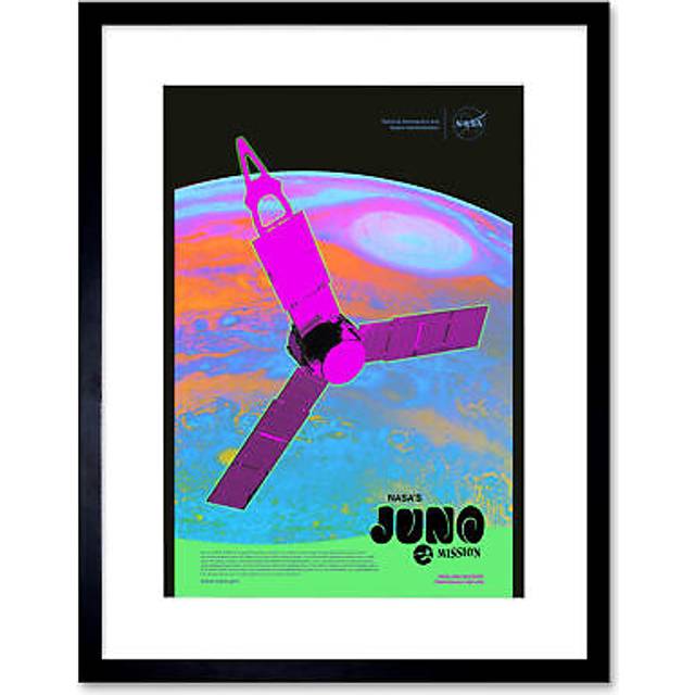 Wall Art Print NASA Jupiter Juno Mission Psychedelic Artwork Framed 9X7 Inch - Black - W7 inch x H9 inch