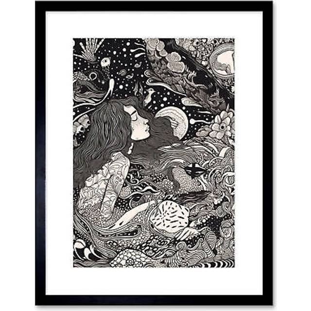 Wall Art Print Waiting for Love Concept Art Modern Artwork Framed 9X7 Inch - Black - W7 inch x H9 inch