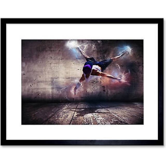 Wall Art Print Breakdancer Dancing Lights Framed - Black - W7 inch x H9 inch