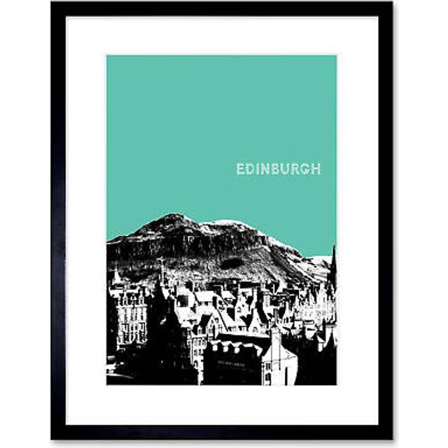 Wall Art Print Arthurs Seat Edinburgh Scotland Scottish Landmark Teal Framed Art - Black - W7 inch x H9 inch