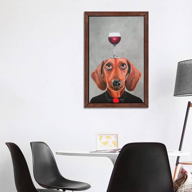 Dachshund with Wineglass by Coco de Paris - Painting Print on Canvas - Brown Framed (101.6 cm H x 66.04 cm W)