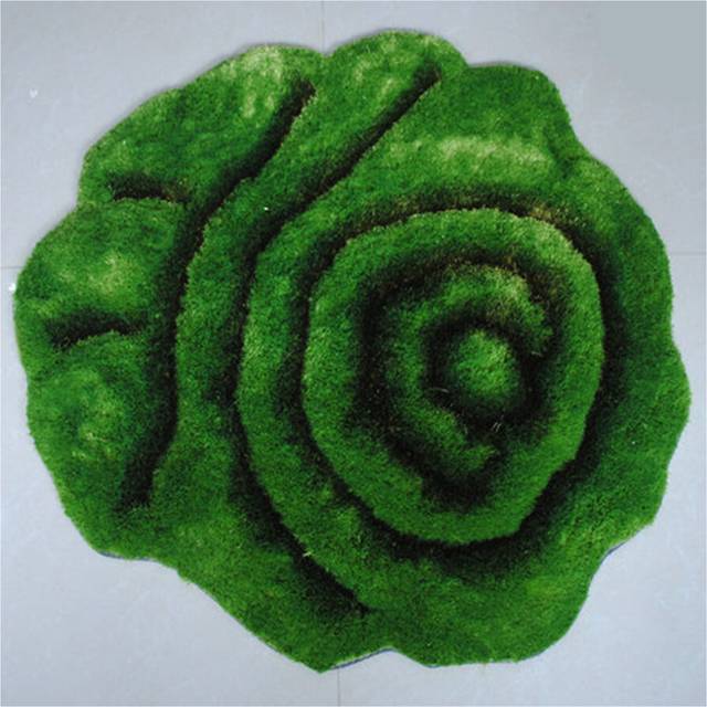 (green) 3D Rose Flower Ground Door Mat Super Thin Silk