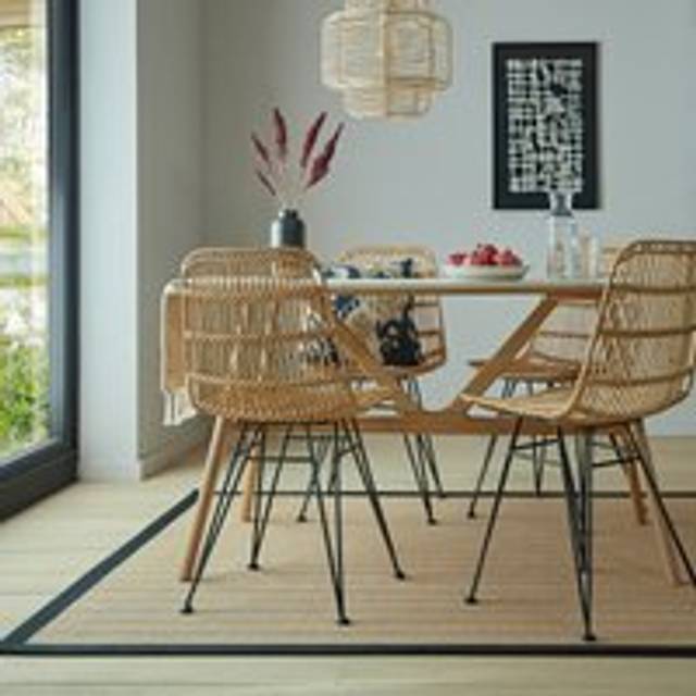 Herringbone Jute Border Rug - Herringbone Border Black