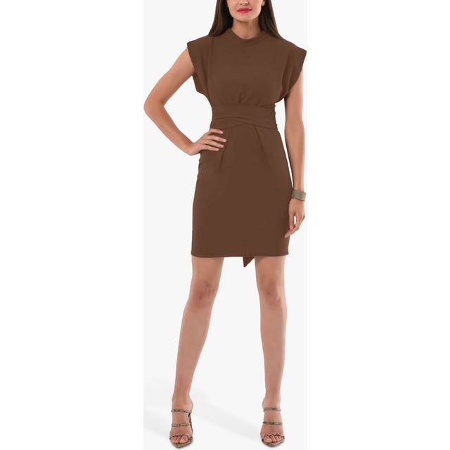 Closet London Chocolate Brown Kimono Pencil Dress With Tie
