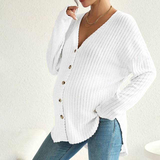 SHEIN Maternity Single-Breasted Ribbed Long Sleeve T-Shirt