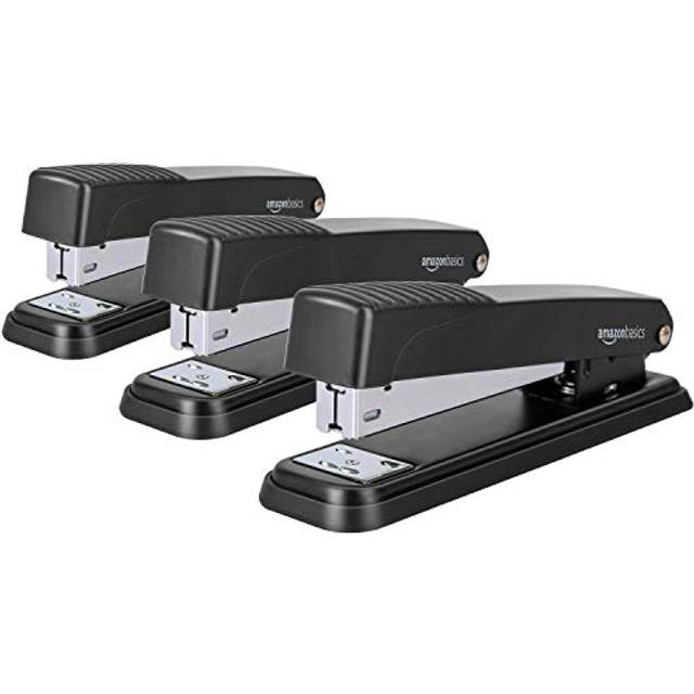Amazon Basics Full-strip Metal Office Desktop Stapler  20 Sheet Capacity  3 Pack  Black