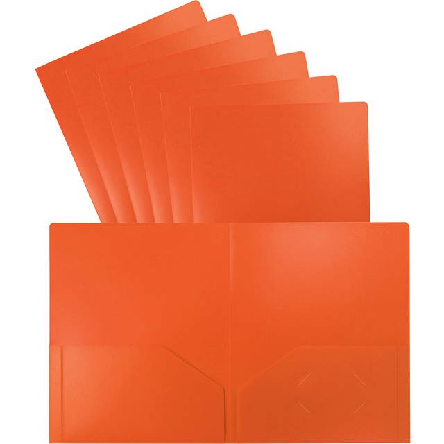Heavyweight Plastic 2 Pocket Portfolio Folder  Letter Size Poly Folders by Better Office Products  24 Pack (Orange)