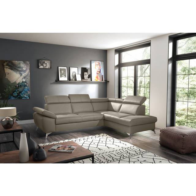 Niagara Leather Sleeper Corner Sofa with Ottoman - Taupe (95cm H X 252cm W X 197cm D)