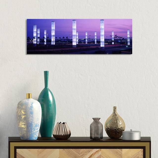Light Sculptures Lit Up At Night, LAX Airport, Los Angeles, California, USA (30.48cm H x 91.44cm W x 1.91cm D)