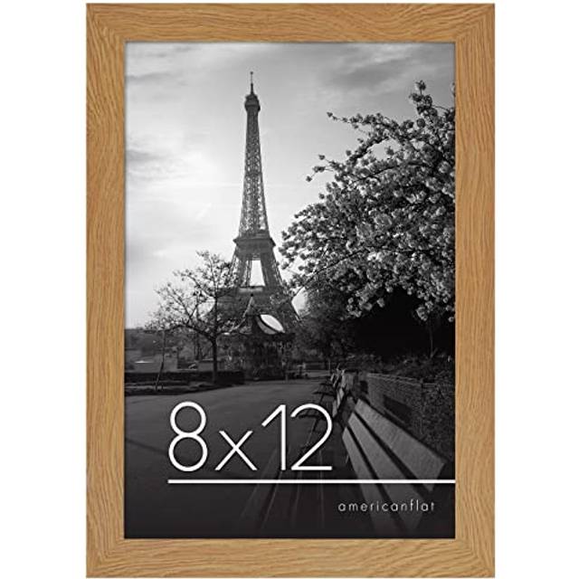 Americanflat 8x12 Picture Frame in Dark Oak - Engineered Wood with Shatter Resistant Glass - Horizontal and Vertical Formats for Wall and Tabletop