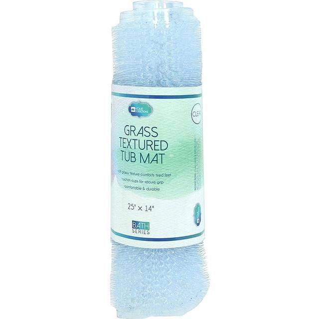 "Grass Textured Spa Quality Foot Scrubber Bathroom Tub & Bath Mat Anti-Slip 24.5"""" x 13.5"""" (Clear)"