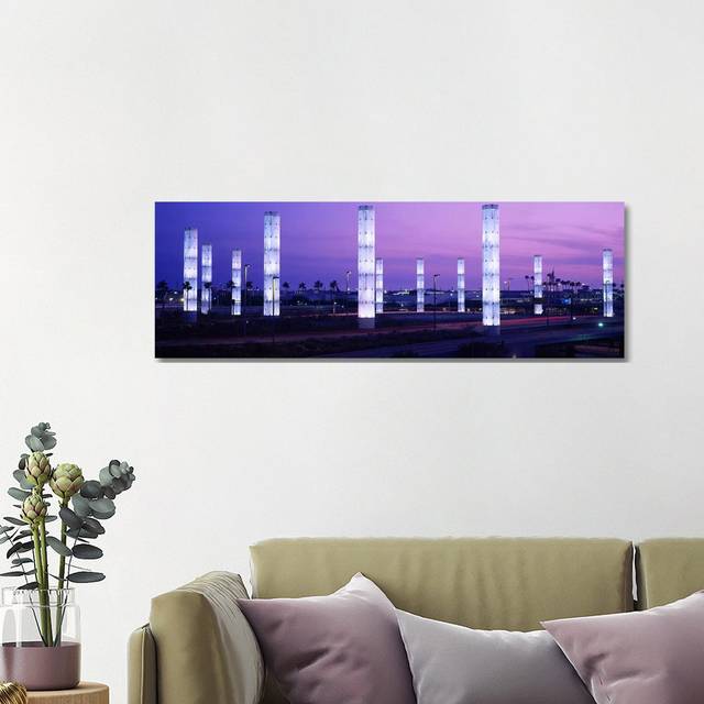 Light Sculptures Lit Up At Night, LAX Airport, Los Angeles, California, USA (40.64cm H x 121.92cm W x 1.91cm D)