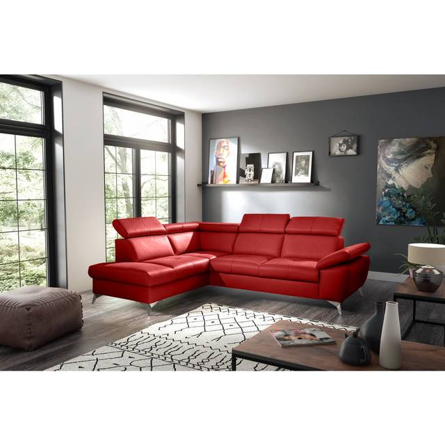 Niagara Leather Sleeper Corner Sofa with Ottoman - Red (95cm H X 252cm W X 197cm D)