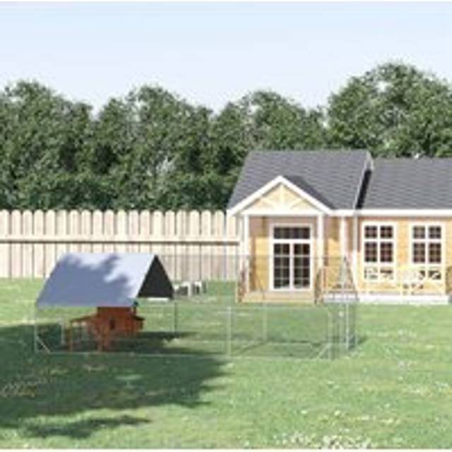 PawHut Walk In Chicken Run Large Galvanised Chicken Coop w/ Cover 6 x 3 x 2m | TJ Hughes Silver