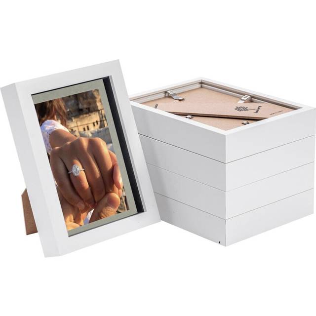 5x 3d Box Photo Frames Picture Display 5 X 7 With 4 X 6 Mount White/grey