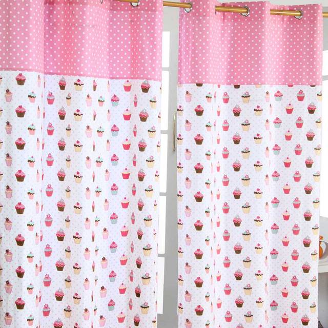Homescapes Cupcakes Ready Made Eyelet Curtain Pair, 137 x 182 cm Drop - Pink