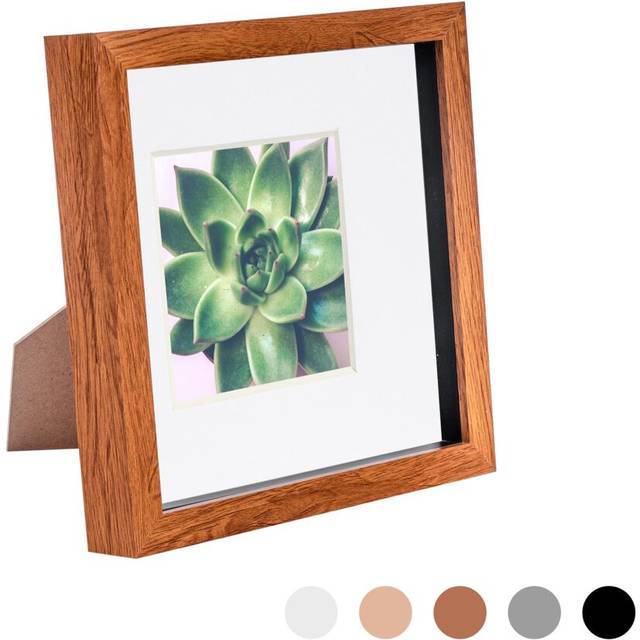 8" x 8" Dark Wood 3D Box Photo Frame - with 4" x 4" Mount - White Mount