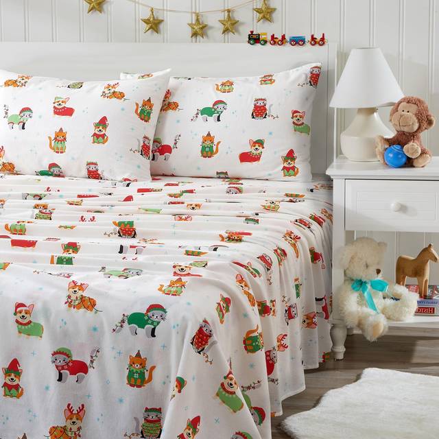 Great Bay Home Christmas Flannel Sheet Set Queen Size - 100% Turkish Cotton  Double-Brushed  Winter Bed Sheets - Ultra-Soft  Cozy  4-Piece Christmas B