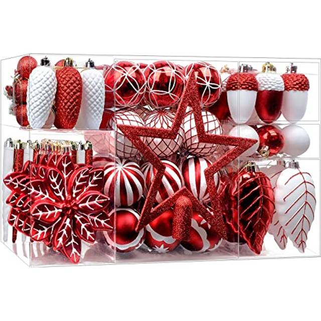 SHareconn 106PCS Christmas Balls Ornaments Set, Colorful Shatterproof Plastic Decorative Baubles for Xmas Tree Decor Holiday Wedding Party Decoration