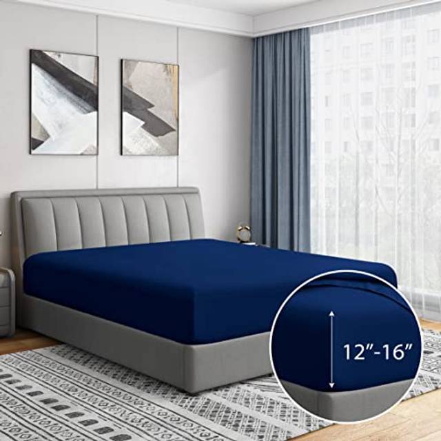 Cathay Home Luxury Wrinkle and Fade Resistant Double Brushed Ultra Soft Microfiber 14-Inch Standard Pocket Single Fitted Sheet  Royal Blue  Full
