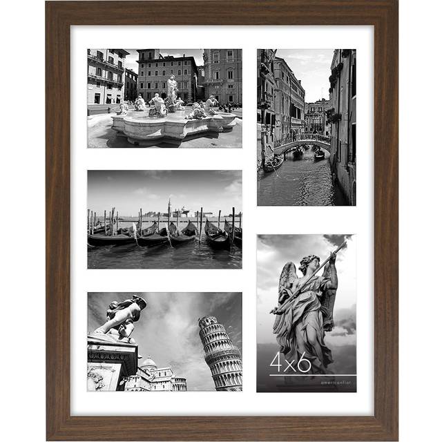 Americanflat 11x14 Collage Picture Frame in Walnut - Displays Five 4x6 Frame Openings or Use as 11x14 Picture Frame Without Mat - Engineered Wood  Sha