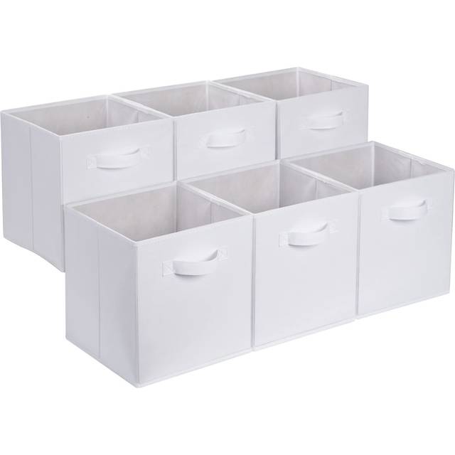 Amazon Basics collapsible Fabric Storage cube Organizer with Handles  13 x 13 x 13 Inch  White - Pack of 6
