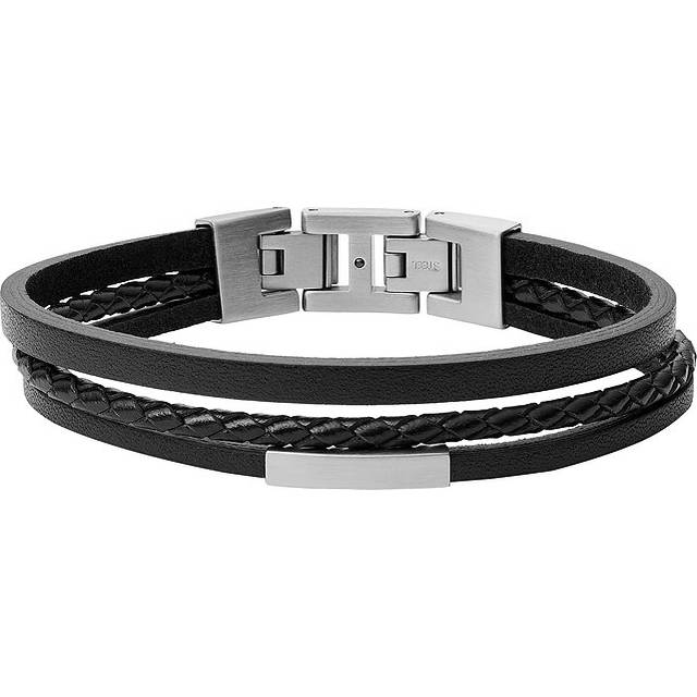 FOSSIL Armband För Män Vintage Casual, Längd: 180mm - 195mm Svart Läderarmband, JF03322040, Rik svart