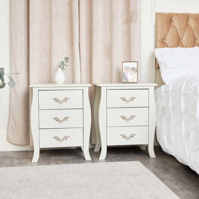 Pair of 3 Drawer Bedside Tables - Elizabeth Ivory Range Material: Furniture/Furniture Ranges/Elizabeth Range/Elizabeth Ivory Range
