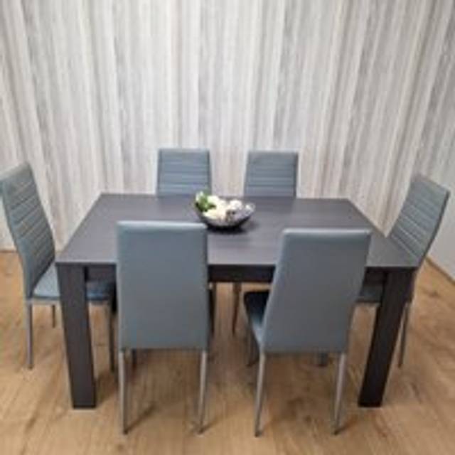 Portland 6 Seater Leather Dining Set Dark Grey and Grey