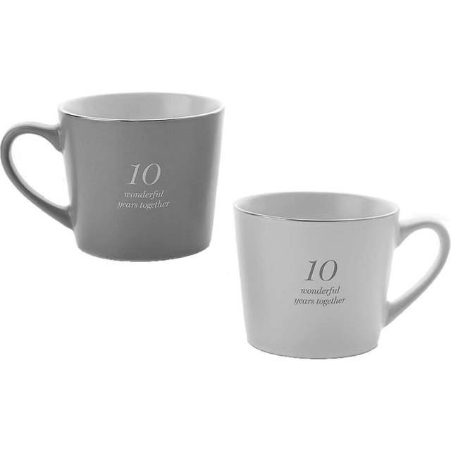 Amore Set of 2 Grey & White 10th Anniversary Mugs