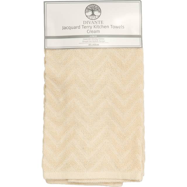 Divante Pack of 2 Jacquard Terry Kitchen Towels - Cream
